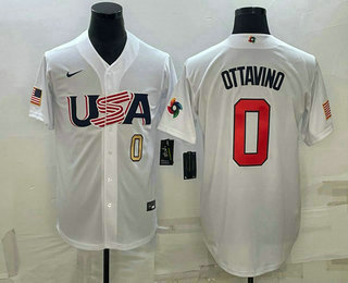 Men%27s USA Baseball #0 Adam Ottavino Number 2023 White World Baseball Classic Stitched Jerseys